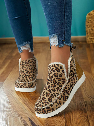 Leopard Print Flat Winter Fur Boots