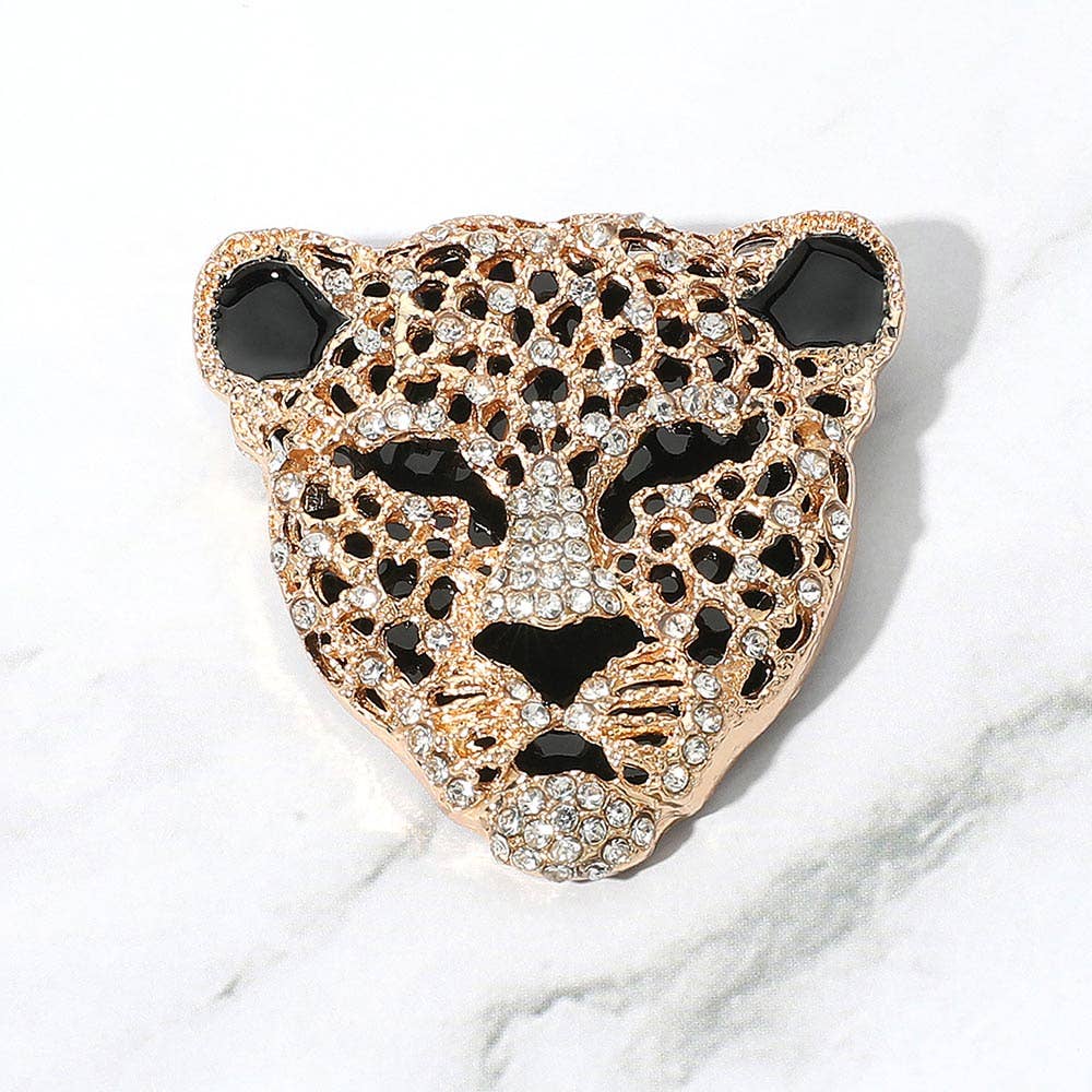 Stone Paved Leopard Pin Brooch