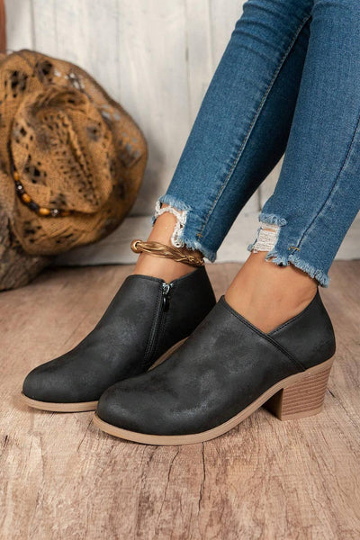 Black side zipper Suede Ankle Boots