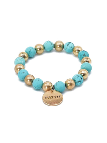 Turquoise Faith Charm Semi Precious Charm Bracelet