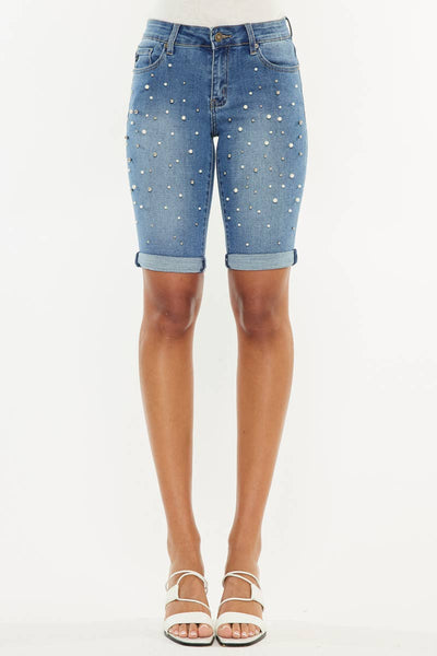 KanCan Pearl studded front Bermuda Short