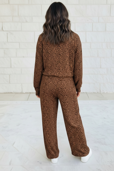 Leopard Print Top Drawstring Loose Pants Set