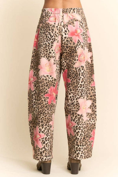 Leopard Floral Wide Leg Pants
