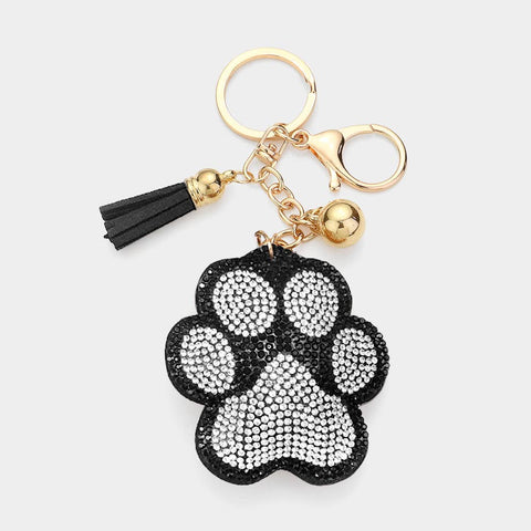 Black Bling Paw Tassel Keychain