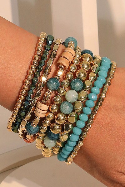 Blue Boho Beaded Multi Layer Bracelet Set