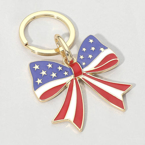 American USA Flag Bow Charm Keychain