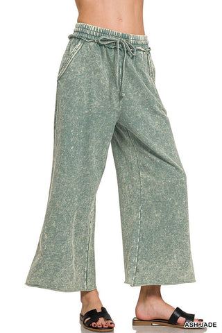 Ash Jade Washed French Terry wide leg pant