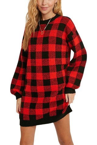 Buffalo Plaid Sweater Tunic Dress