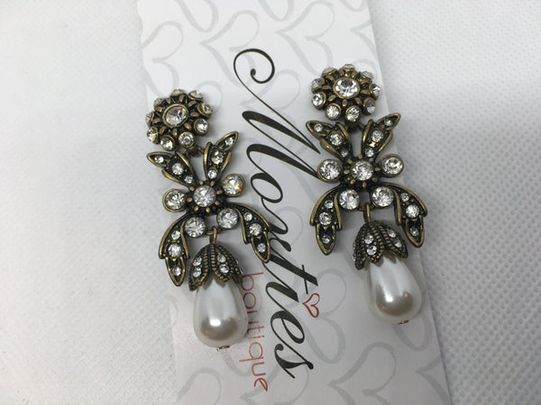 Crystal Antique Gold pearl earrings