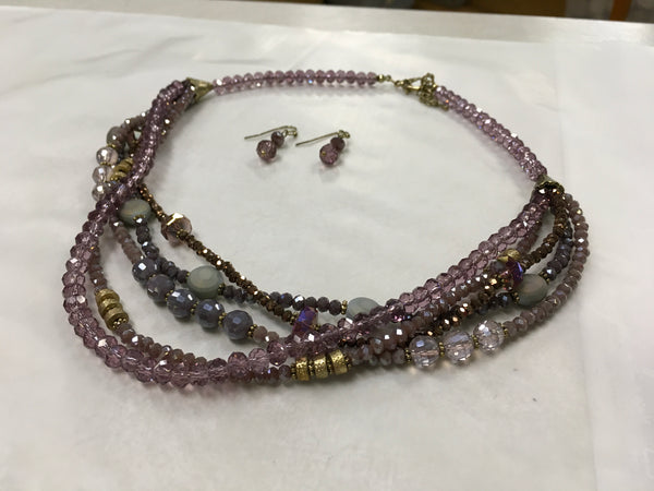 Purple bead layered necklace set