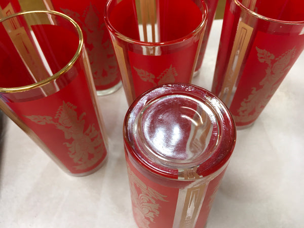 Mid Century Goddess red gold highball 8 tumblers