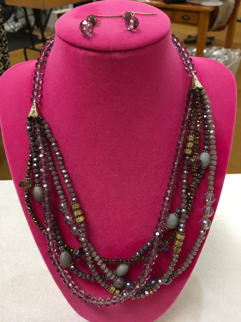 Purple bead layered necklace set