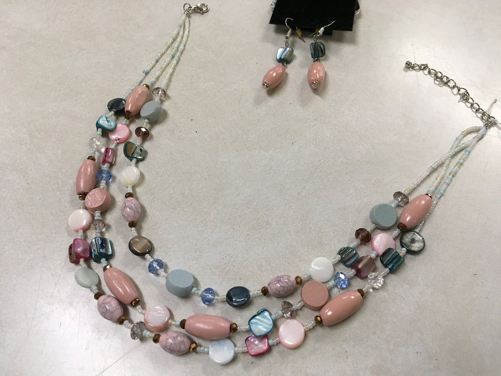 Pink Multi color bead layer necklace set