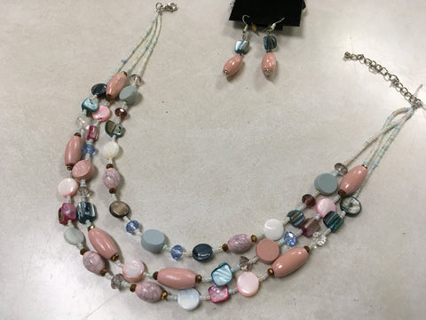 Pink Multi color bead layer necklace set