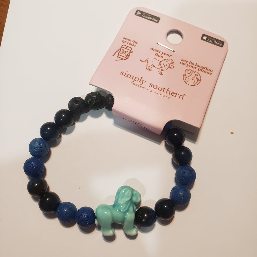 Simply Southern Black Blue Bead Lion Tracker Bracelet