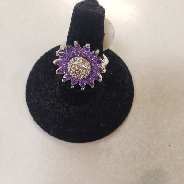 Purple Alexandrite Sunflower CZ  ring size 6