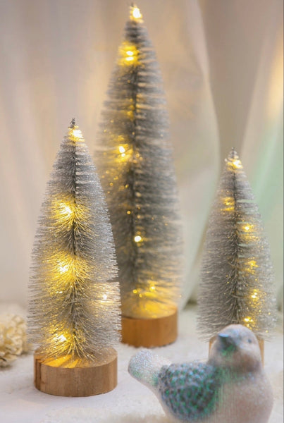 Silver Bottlebrush Tree LED Color Changing Set of 3