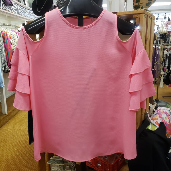 Pink off shoulder ruffle sleeve top Small only