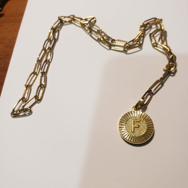 Gold filled F Medallion link Necklace