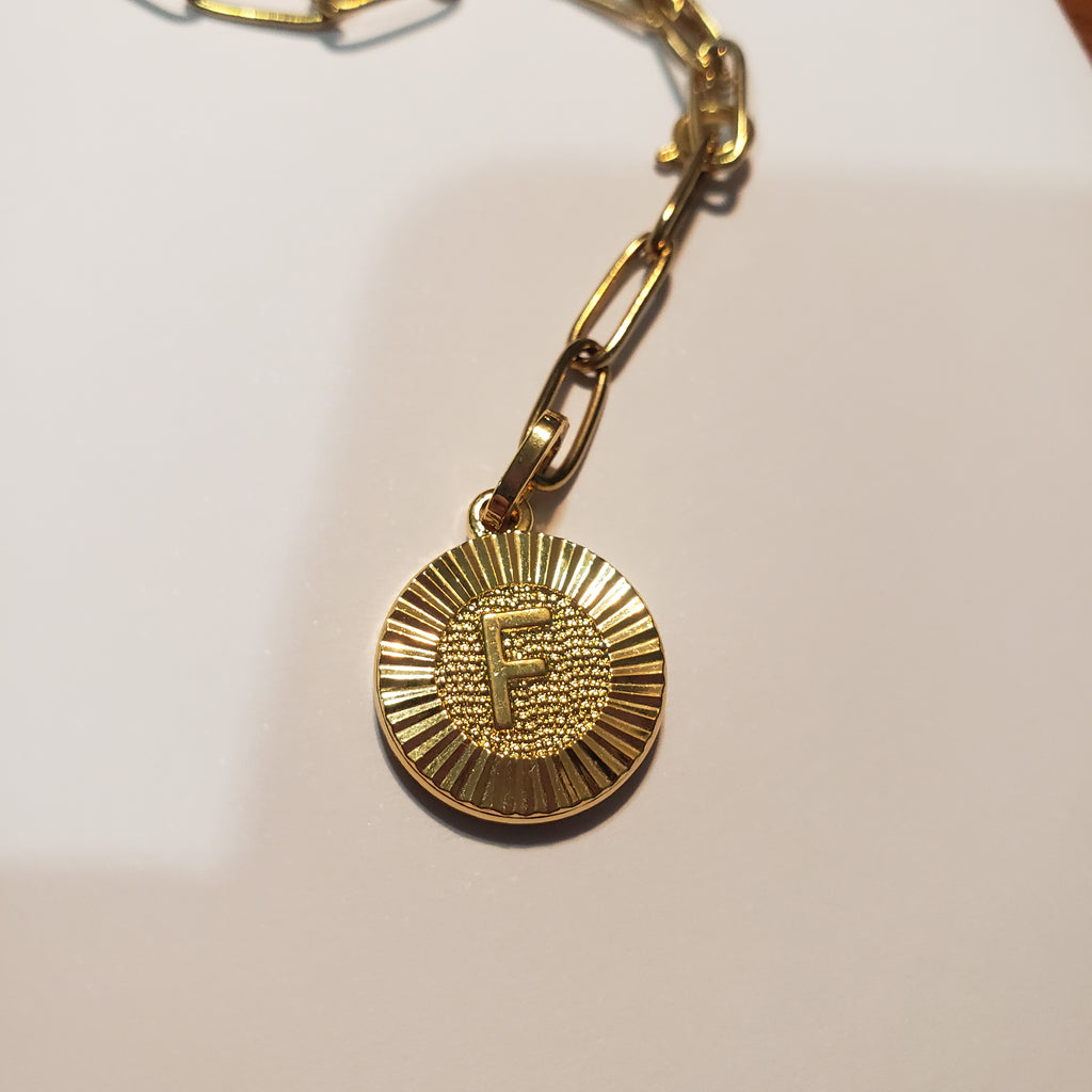 Gold filled F Medallion link Necklace