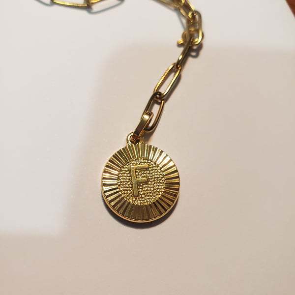 Gold filled F Medallion link Necklace