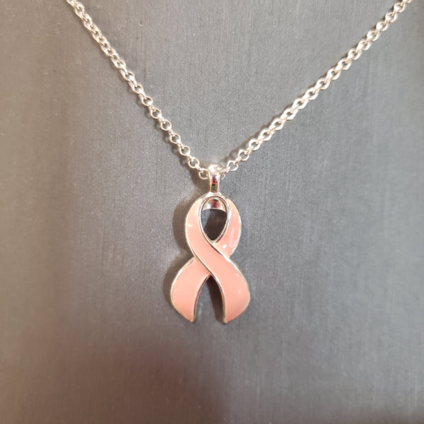 Pink breast cancer ribbon necklace