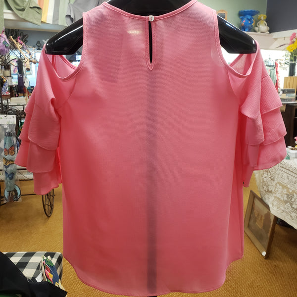 Pink off shoulder ruffle sleeve top Small only