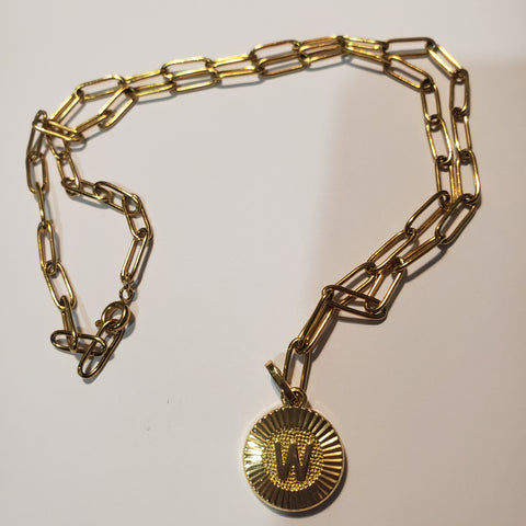 Gold filled W Medallion link Necklace