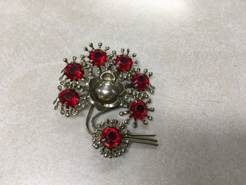 Vintage fabulous Red Flower and Stone brooch pin