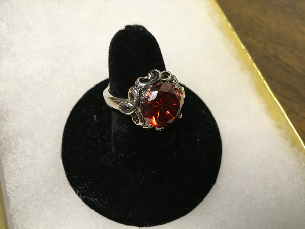 Silver red amber fashion ring size 9