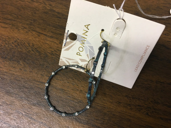 Green patina hoop earrings with rhinestone