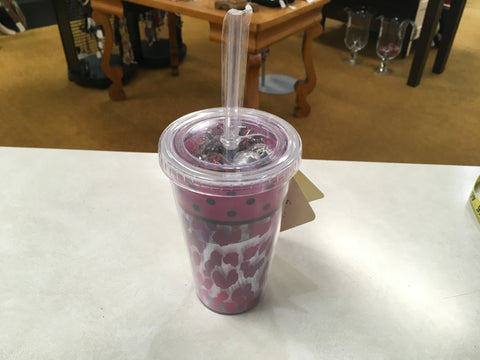 17 oz Pink Leopard travel cup with scarf set