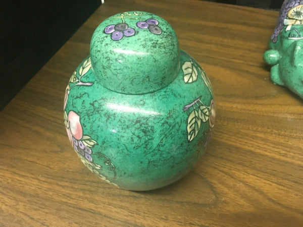 Jade green floral fruit ginger jar Nora Fenton Design like Preowned