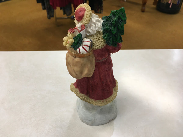 Santa with bag and tree figurine preowned