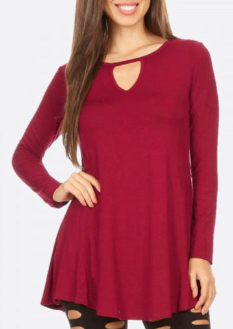 Burgundy V neck detail swing top