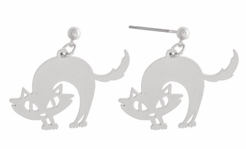 Silver fright cat earrings