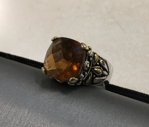 Cognac Brown CZ large stone ring size 9