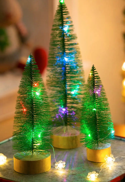 LED Color Changing Bottlebrush Trees, Green, Set of 3
