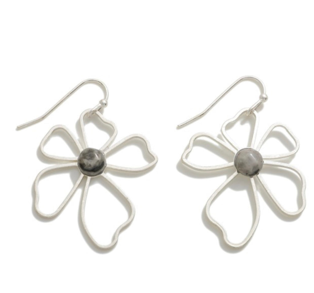 Silver metal flower earrings