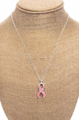 Pink breast cancer ribbon necklace
