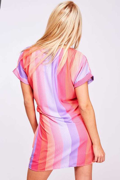 Pink Striped Tie Wrap Dress