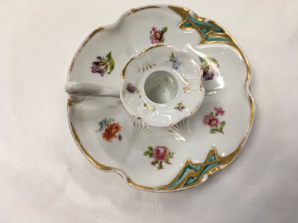 Vintage candle holder Fleurs de saxe with gold trim preowned