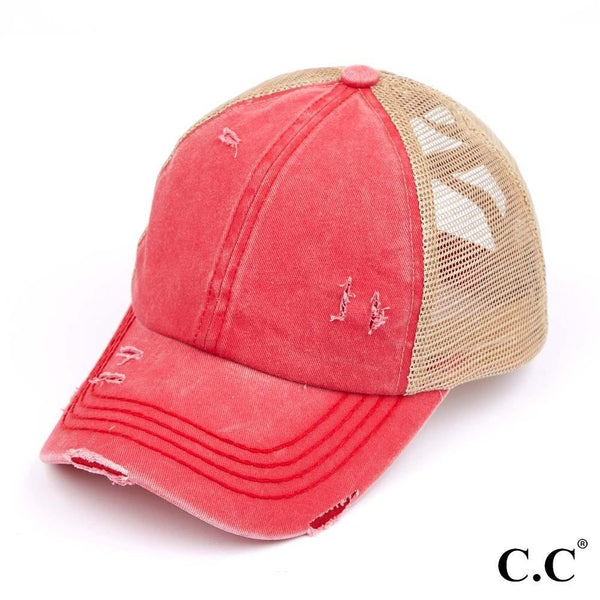 Red CC criss cross baseball cap