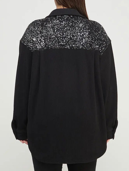 Black Corduroy Shacket with Sequin Plus