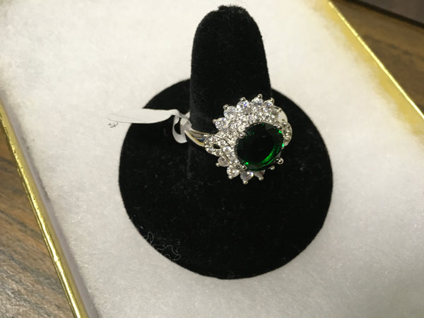 Emerald Cz sunburst fashion ring sz 10
