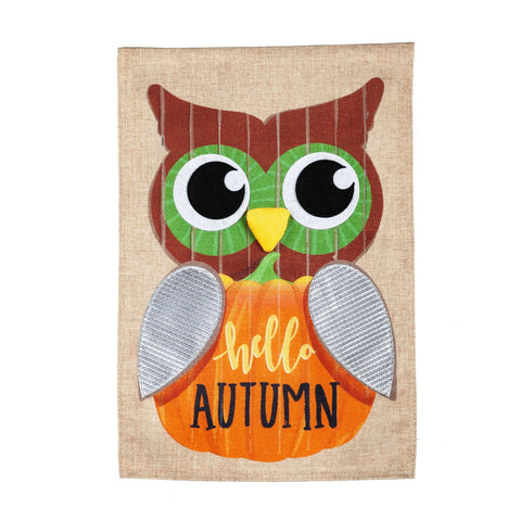 Wood Plank Owl Garden Burlap Flag