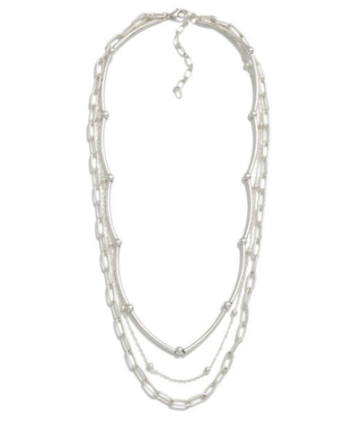 Silver triple paper clip necklace
