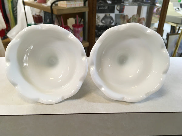 Milk Glass Candle stick holders with grapes 2 piece  Vintage Estate