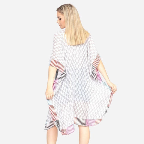 White geometric stripe kimono