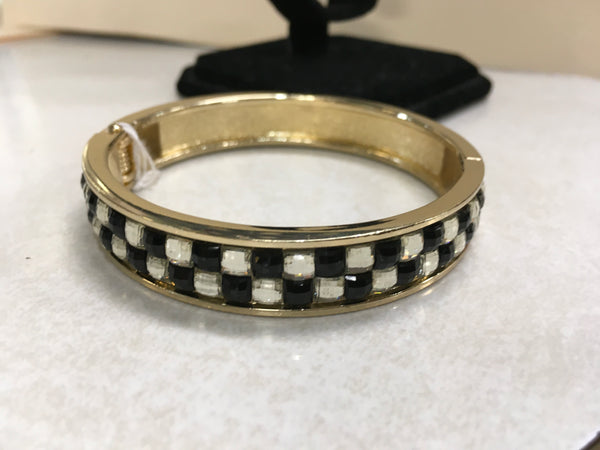 Black and crystal checker design gold bangle bracelet